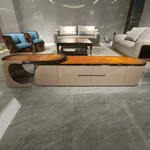 Luxury Light Gray Leather & Teal Velvet Sofa Set with Brand-Embossed Cushions & Gold Stainless Steel Base
